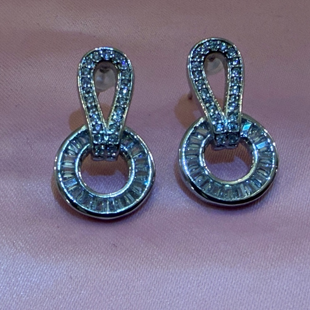 CZ Silver Loop Drop Earrings